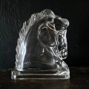 Vtg Federal Glass Co Clear Glass Horse Head Bookend, Horse Head Paperweight